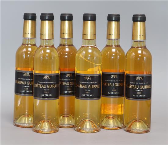 Six half bottles of Chateau Guiraud, Sauternes, 2005